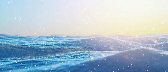 Ocean waves at sunset, sparkling water droplets