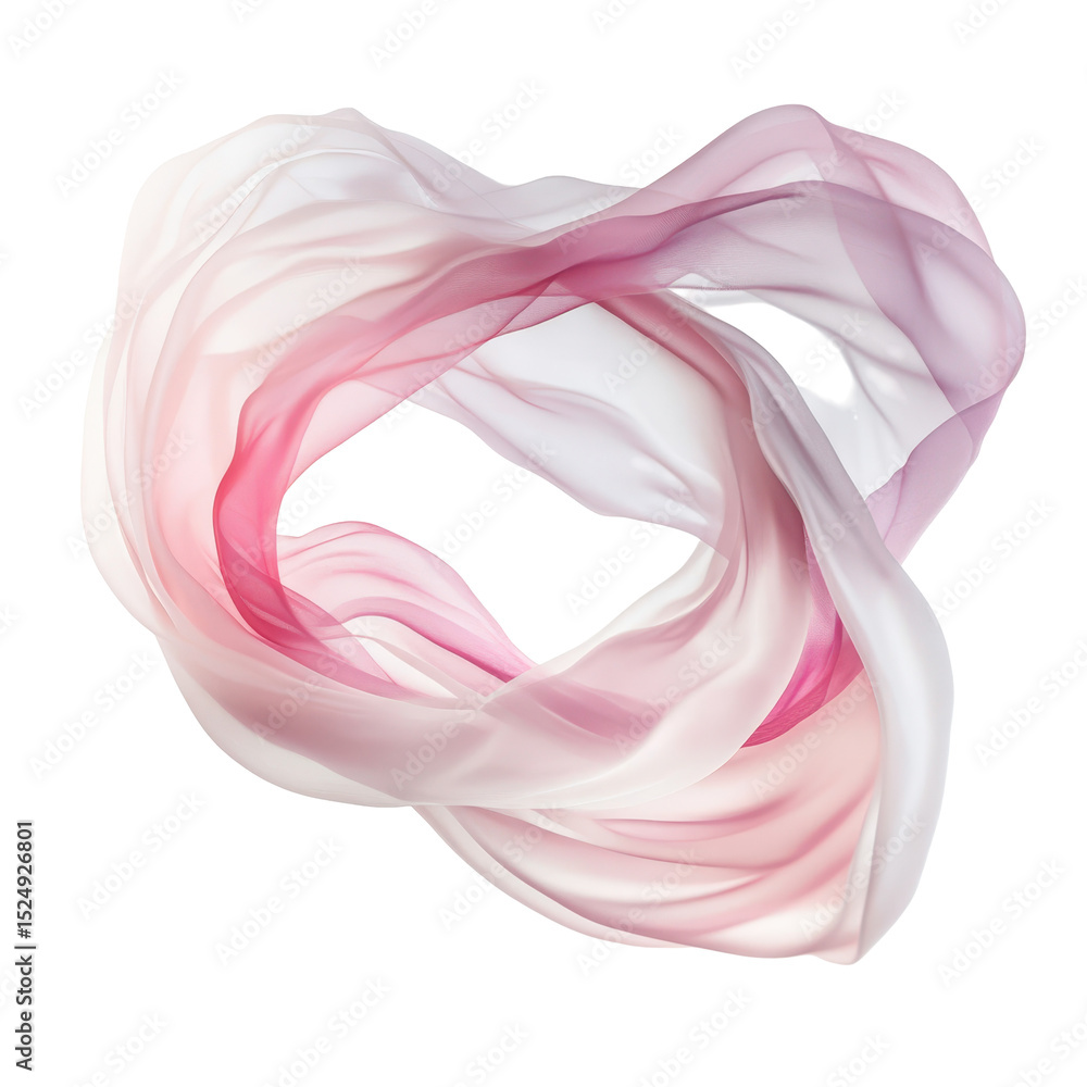 Fototapete Delicate fabric swirls gently showcasing soft colors and graceful movement in a light filled space, Softly colored fabric swirls gently, isolated on transparent background