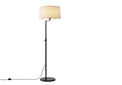 Isolated Minimalist Black Floor Lamp with Beige Shade