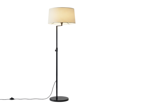 Isolated Minimalist Black Floor Lamp with Beige Shade