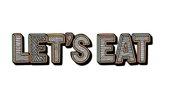 Let's eat typography with decorative patterns and bold outline