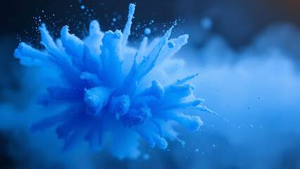 Vibrant blue powder explosion element set on transparent background