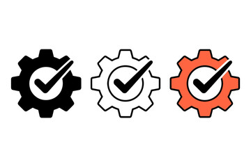 Three gears with check marks in black and orange color