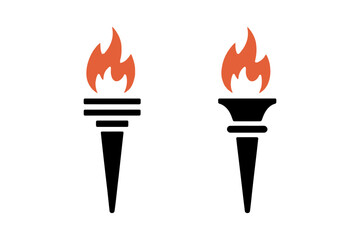 Two torches with flames in black and orange color