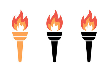 Three torches with flames in orange and black color