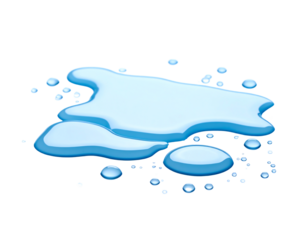 A puddle of clear blue water on a surface.