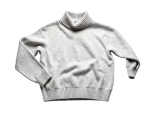 Cozy gray turtleneck sweater on a white background.