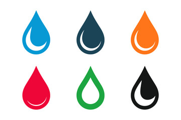 Collection of six colorful water drop illustrations