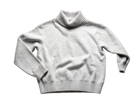 Cozy gray turtleneck sweater on a white background.