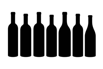 Silhouette of seven wine bottles in a row design
