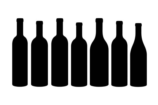 Silhouette of seven wine bottles in a row design