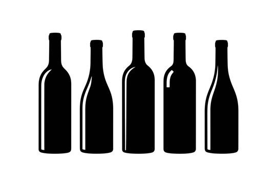 Silhouette of five wine bottles in a row format