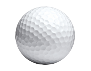Close-up of a white golf ball on a clean surface.