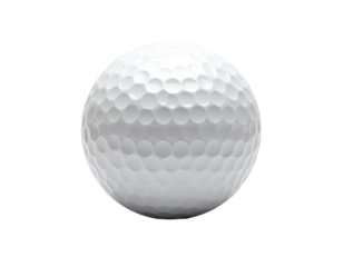 Close-up of a golf ball on black background.