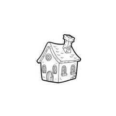 Cartoon house with chimney outline drawing on white background