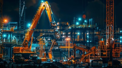 Nighttime Industrial Construction Site