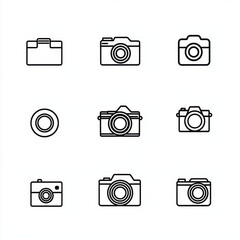 Collection of nine outline camera icons