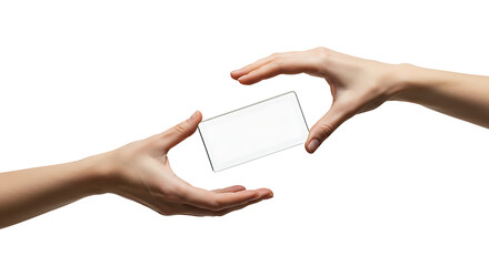 Handing Over a Blank Card Transfer, Exchange, and Giving Concept