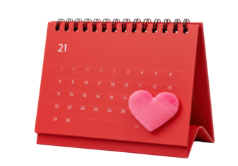 Isolated Red Desk Calendar with Pink Heart for Valentines Day