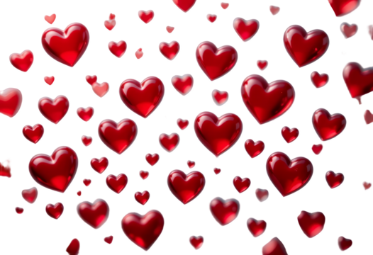 Floating glossy red heart shapes on black background symbolizing love and affection