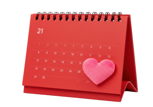 Isolated Red Desk Calendar with Pink Heart for Valentines Day