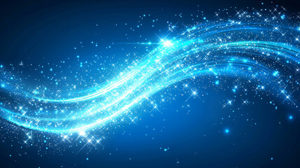 Blue sparkling wave, celestial light trails, glittering stardust