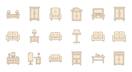 Collection of Minimalist Furniture Icons  Armoire, Sofa, Table, Lamp, and More