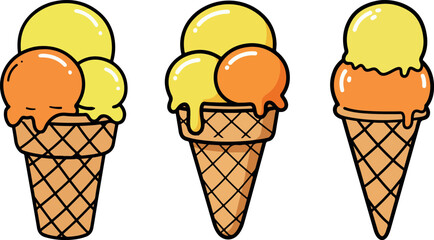 Colorful Ice Cream Cones Vector - Summer Dessert Clipart Illustration