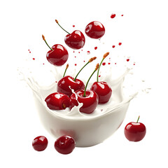 Juicy Cherries Splashing into Creamy Milk Delicious Food Photography