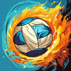 Dynamic Handball Illustration Fiery Ball in Motion with Abstract Swirls Background Design