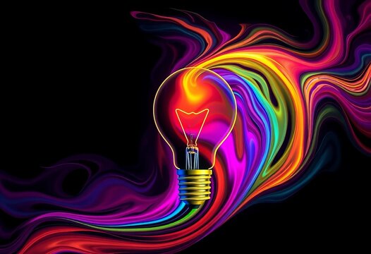 Abstract swirling colors forming lightbulb shape, representing creative process,  concept,  vision