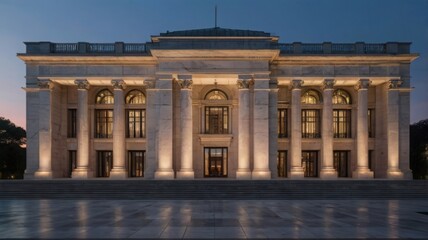 Obraz premium Grand Neoclassical Mansion Architectural Marvel at Dusk