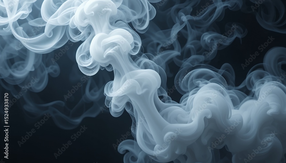 Poster intricate swirling patterns of white smoke against a dark background creating an ethereal effect