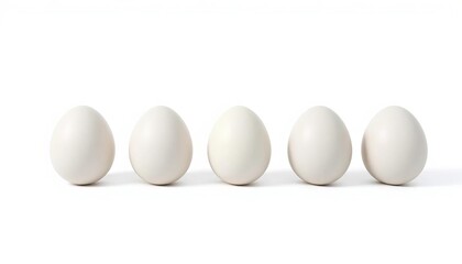 A row of subtly gradient gray eggs on a pure white background, minimalist Easter design,  arrangement,  stock photo