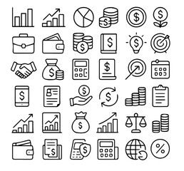 Set of 50+ Business and Finance Icons ,Flat Line Style Icons for Corporate, Financial, and Office Concepts