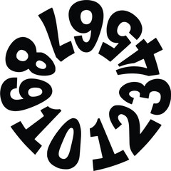 High-Resolution Illustration of Bold Black Numbers 1 to 10 in an Anti-Clockwise Circular Layout on a White Background.