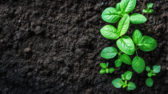 Concept image of compostable and biodegradable plastic made from renewable resources, shown buried beneath planting soil where seeds can successfully germinate