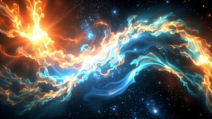 Abstract cosmic energy waves outer space digital art vibrant colors aerial view imagination and abstract concepts