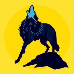 A black and white silhouette of a wolf howling vector | Howling wolf silhouette EPS vector art illustration template | Howling wolf silhouette | Iconic wolf silhouette art