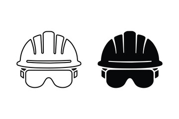Construction Helmet Icon Set – Safety Hat and Goggles Vector for Industry, Labor, and Site Protection