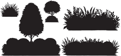 silhouette trees shrubs and bushes set . white background vector