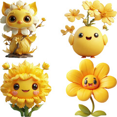 Cute Cartoon Yellow Flower Happy Icon