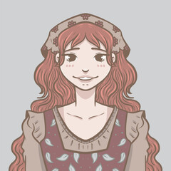 a woman with curly hair wearing a brown knit