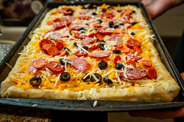 Home made pizza ready for the oven