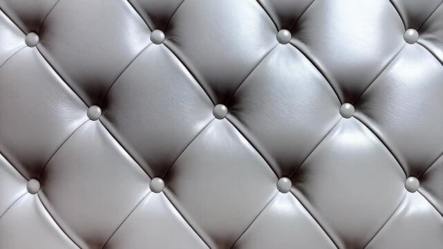 Close up of elegant white leather upholstery with diamond pattern and button accents for furniture design or decorative wall panels.