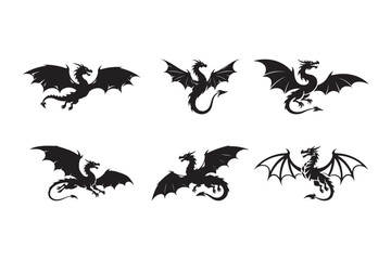 Naklejka premium Flying Dragon Silhouette Vector Set – Fantasy Creature Clipart Collection