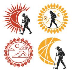 Hiking adventure sun and moon logo set