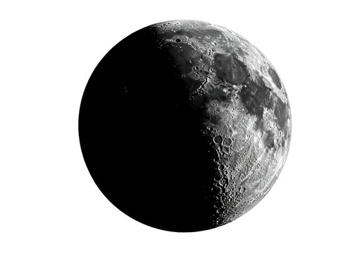 Isolated Detailed Half Moon Showing Craters and Lunar Surface