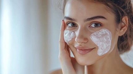A woman using a sonic face cleanser on her cheek