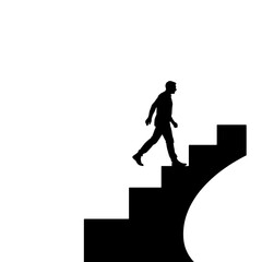 Silhouette of person climbing stairs to success. Person ascends steps symbolizing growth and achievement.  Concept image ideal for motivational posters, business presentations